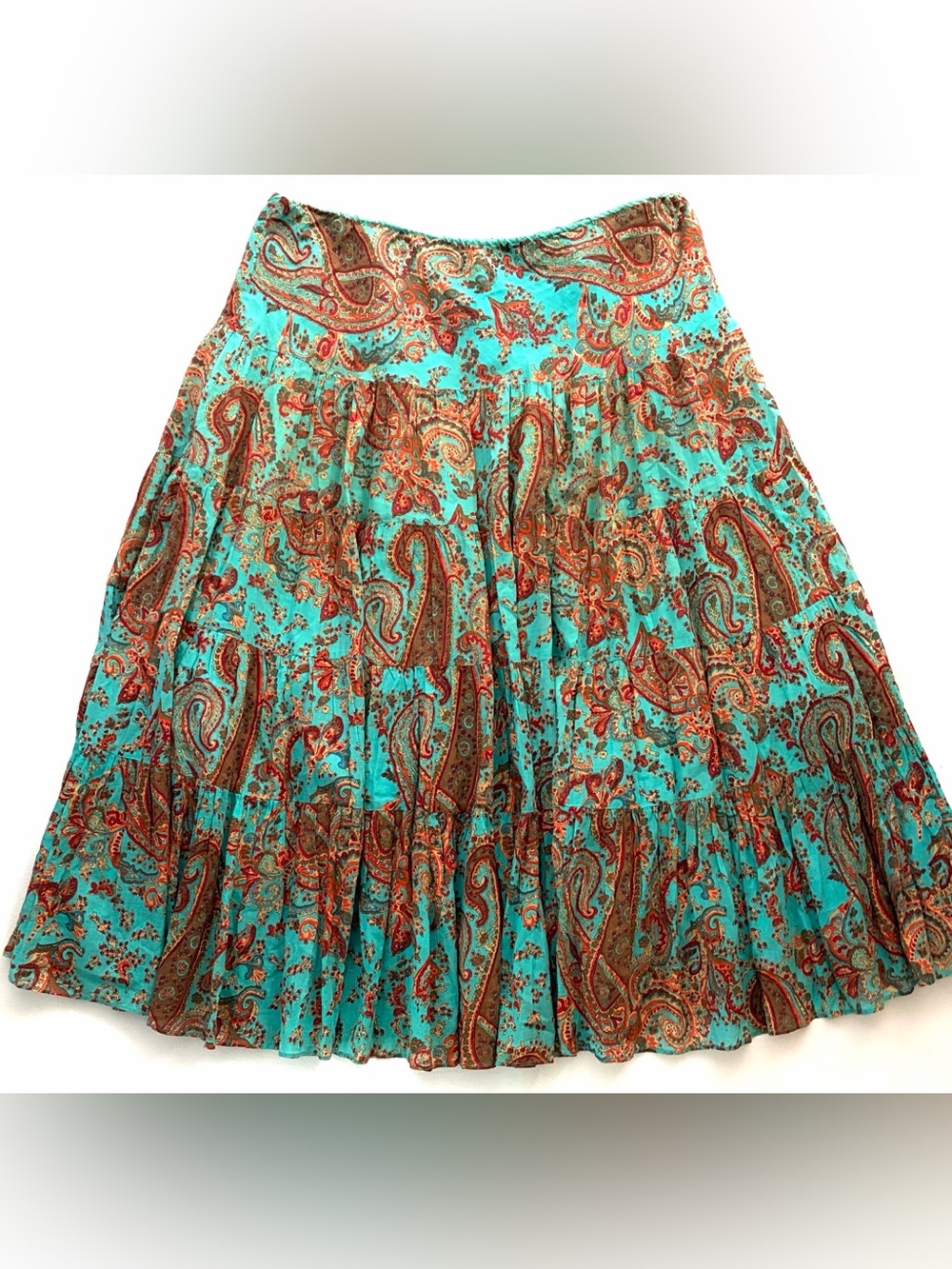 Ralph Lauren Vintage Boho Paisley Print Blue Flowy Low Rise Maxi Skirt Cotton 1X - Picture 7 of 16